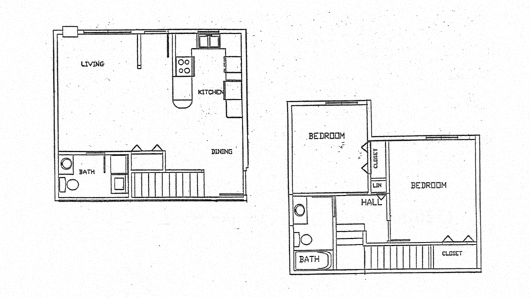 Floor plan for 2 beds, 1.5 baths, 1050 sqft