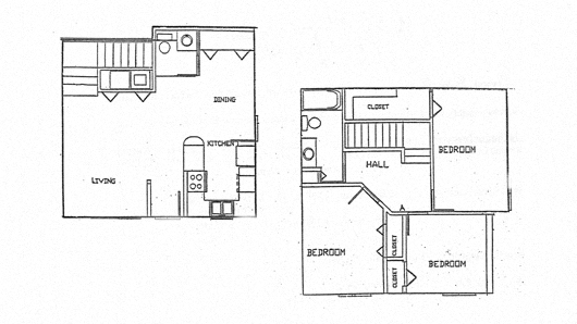 Floor plan for 3 beds, 1.5 baths, 1200 sqft