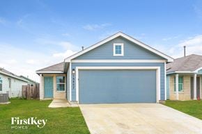 Converse house for rent - A blue house with a garage door numbered 0807.