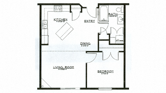 Floor plan for 1 bed, 1 bath, 813 sqft