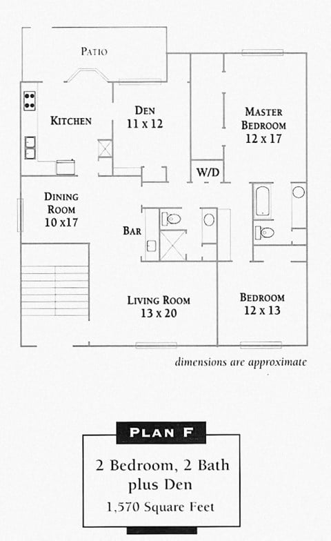 Floor plan for 3 beds, 2 baths, 1570 sqft