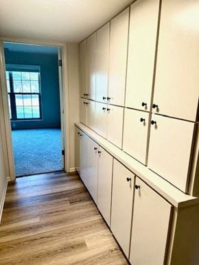 San Antonio apartment for rent - A hallway with white cupboards and a doorway leading to a balcony.