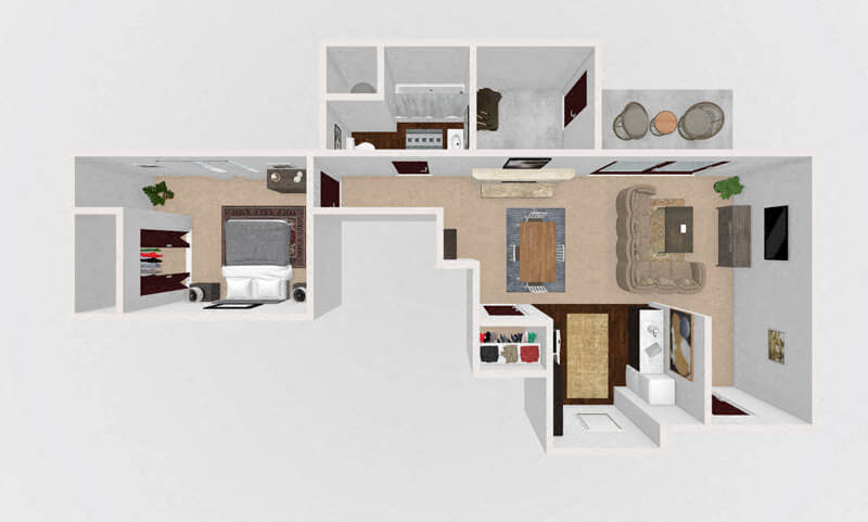 Floor plan for 1 bed, 1 bath, 400 sqft