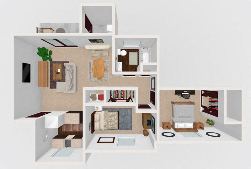 Floor plan for 2 beds, 1 bath, 670 sqft