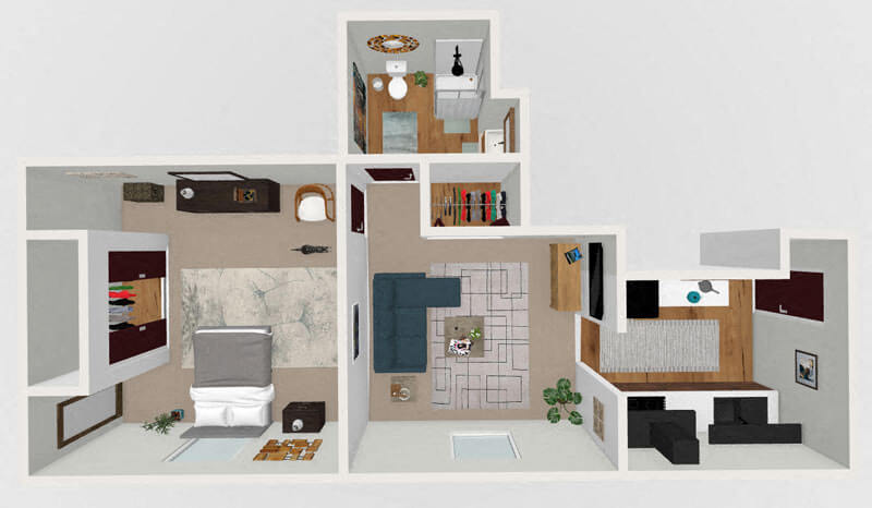 Floor plan for 1 bed, 1 bath, 395 sqft