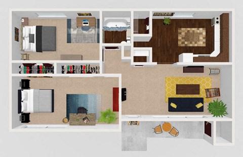 Floor plan for 2 beds, 1 bath, 775 sqft