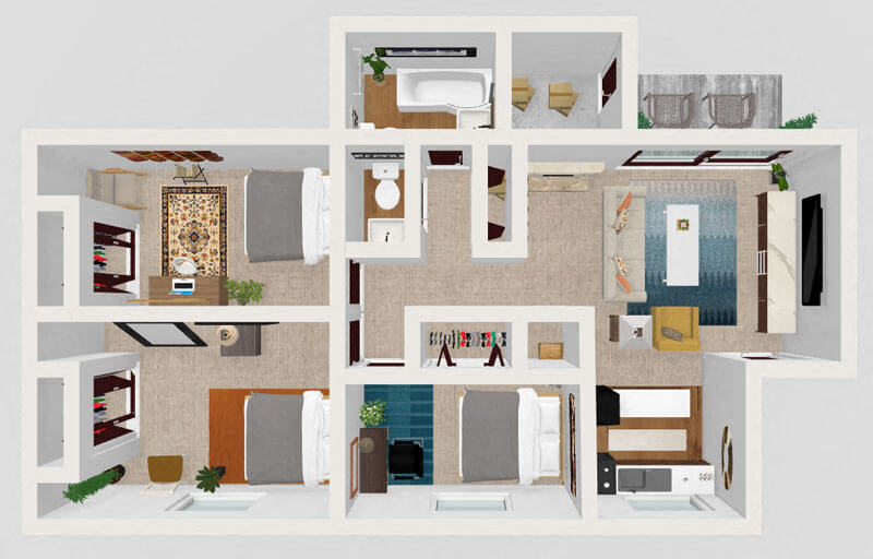 Floor plan for 3 beds, 1.5 baths, 900 sqft