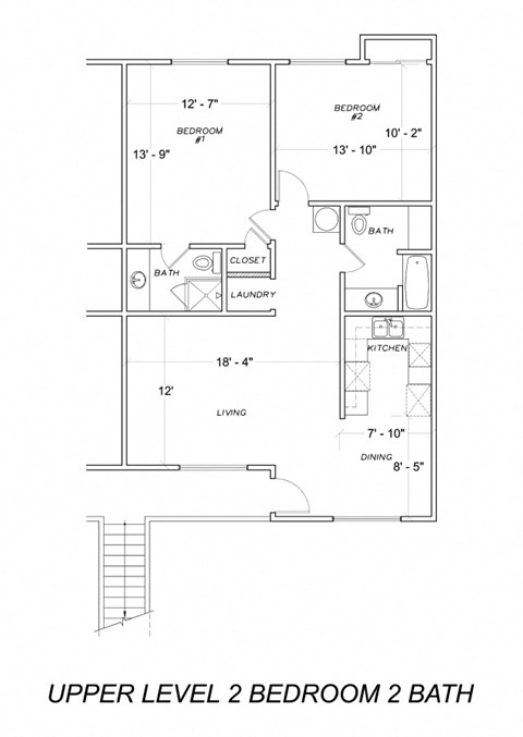 Floor plan for 2 beds, 2 baths, 958 sqft