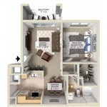 Floor plan for 1 bed, 1 bath, 751 sqft