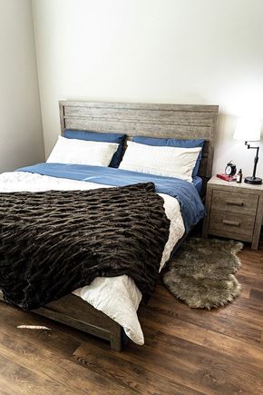 Waukee apartment for rent - a bedroom with a bed and pillows and a rug
