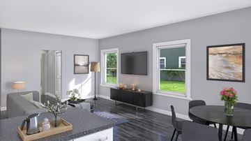 Hardyston apartment for rent - a living room and dining room with a table and a television