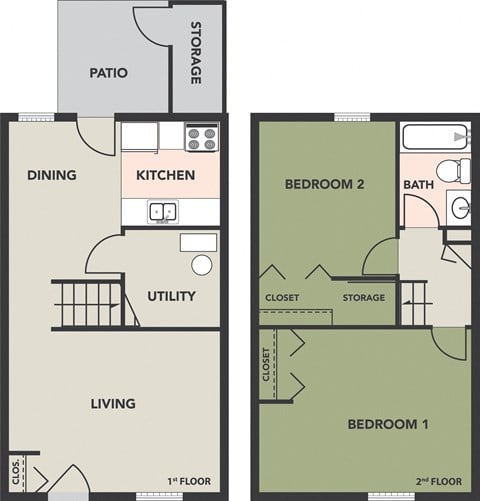 Floor plan for 2 beds, 1 bath
