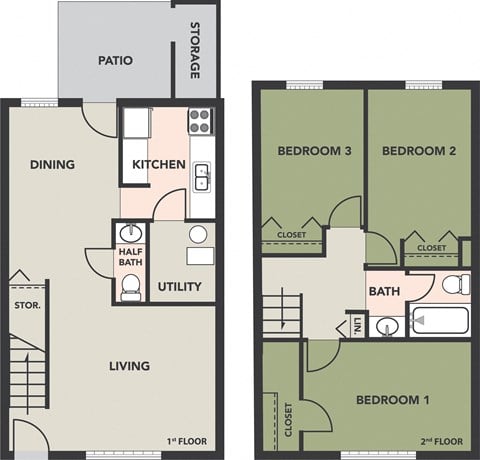 Floor plan for 3 beds, 1.5 baths
