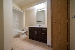 Brandon apartment for rent - a bathroom with a toilet and a sink and a mirror