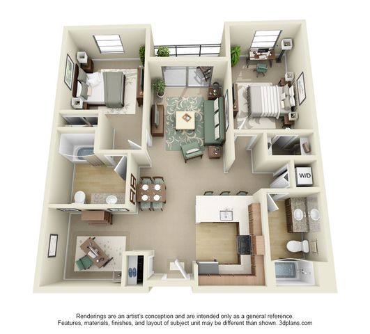 Floor plan for 2 beds, 2 baths, 1160 sqft