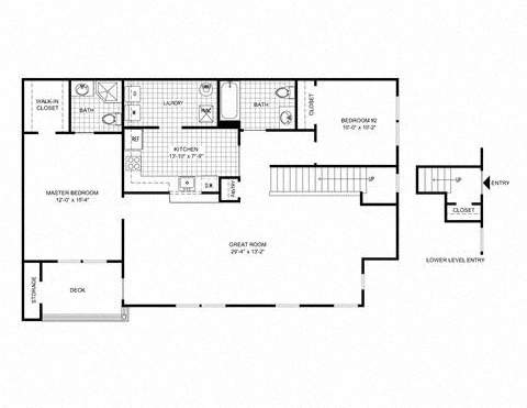 Floor plan for 2 beds, 2 baths, 1200 sqft