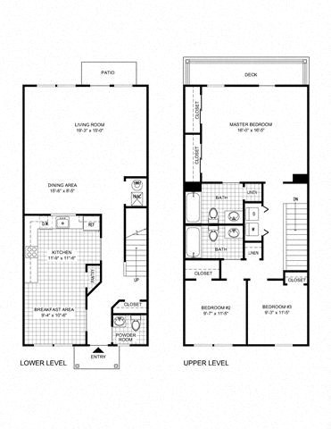 Floor plan for 3 beds, 3 baths, 1800 sqft