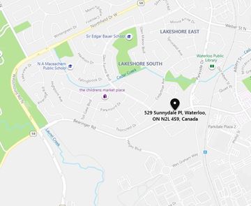 Waterloo apartment for rent - A map shows the location of 529 Sunnydale Pl, Waterloo, ON N2L 4S9, Canada.
