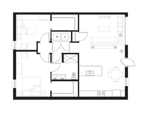 Floor plan for 2 beds, 1 bath, 1095 sqft