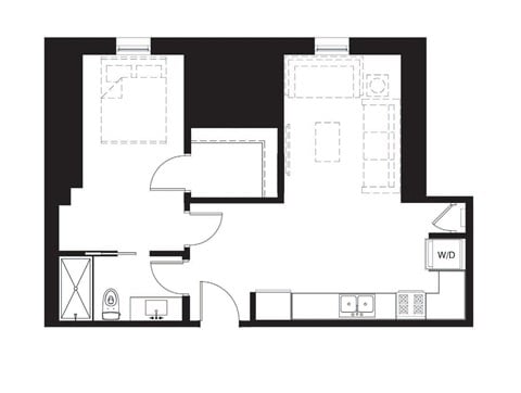Floor plan for 1 bed, 1 bath, 565 sqft