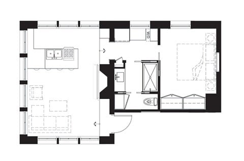 Floor plan for 1 bed, 1 bath, 508 sqft