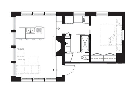 Floor plan for 1 bed, 1 bath, 508 sqft