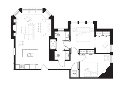 Floor plan for 2 beds, 1.5 baths, 1020 sqft