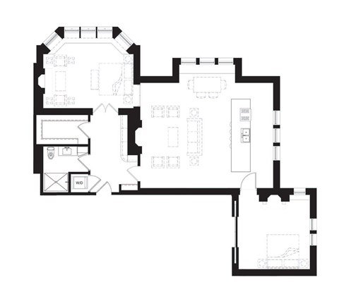 Floor plan for 2 beds, 1 bath, 1322 sqft