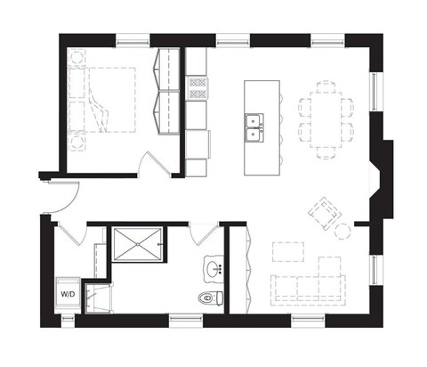 Floor plan for 1 bed, 1 bath, 789 sqft