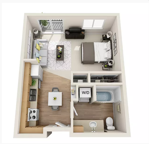Floor plan for studio, 1 bath, 495 sqft