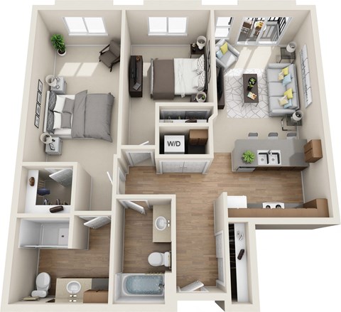 Floor plan for 2 beds, 2 baths, 1030 sqft