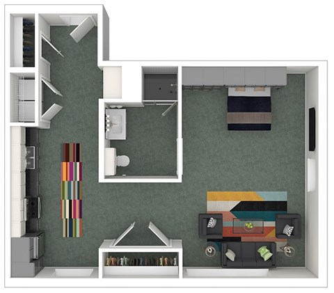 Floor plan for studio, 1 bath, 531 sqft