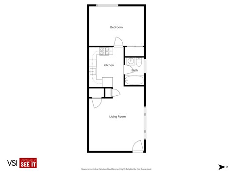Floor plan for 1 bed, 1 bath, 750 sqft