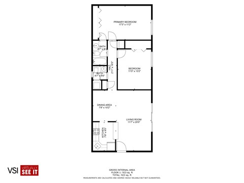 Floor plan for 2 beds, 1.5 baths, 1050 sqft