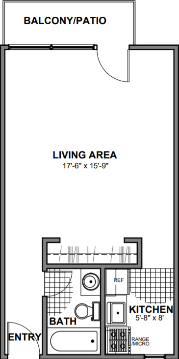 Floor plan for studio, 1 bath, 440 sqft