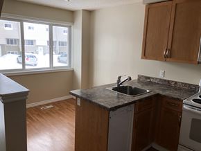 Prince Albert house for rent - an empty kitchen with a sink and a window
