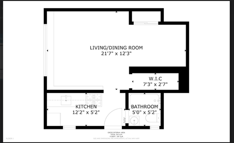 Floor plan for studio, 1 bath, 550 sqft