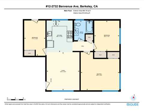 Floor plan for 3 beds, 1 bath, 1000 sqft