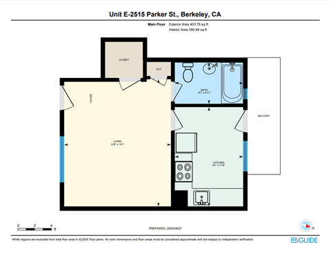 Floor plan for studio, 1 bath, 350 sqft