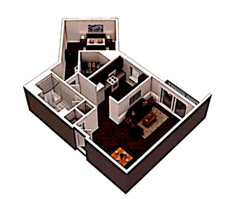 Floor plan for 1 bed, 1 bath, 830 sqft