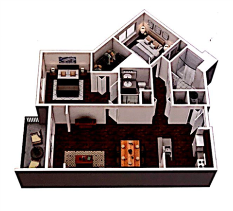 Floor plan for 2 beds, 2 baths, 914 sqft