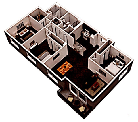 Floor plan for 3 beds, 2 baths, 1324 sqft