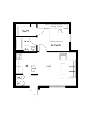 Floor plan for 1 bed, 1 bath, 1 sqft