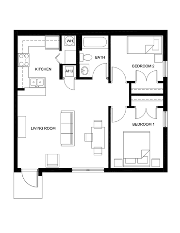Floor plan for 3 beds, 1 bath, 3 sqft