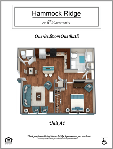 Floor plan for 1 bed, 1 bath, 673 sqft