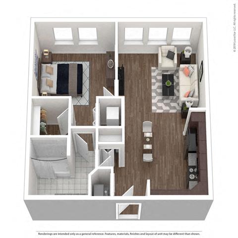 Floor plan for 1 bed, 1 bath, 700 sqft
