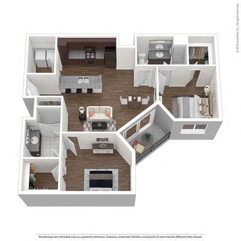Floor plan for 2 beds, 2 baths, 1126 sqft