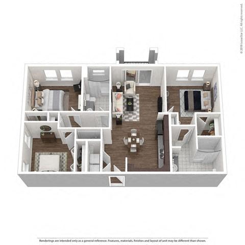 Floor plan for 3 beds, 2 baths, 1141 sqft