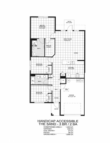 Floor plan for 3 beds, 2 baths, 1251 sqft