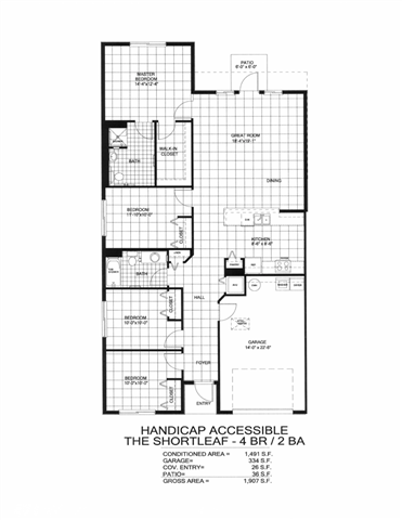 Floor plan for 4 beds, 2 baths, 1447 sqft